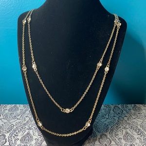 Gold Tone & Crystal Double Strand Necklace